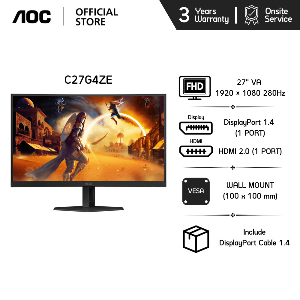 AOC C27G4ZE GAMING MONITOR(เกมมิ่งมอนิเตอร์) 27" VA FHD 280Hz 0.3MS