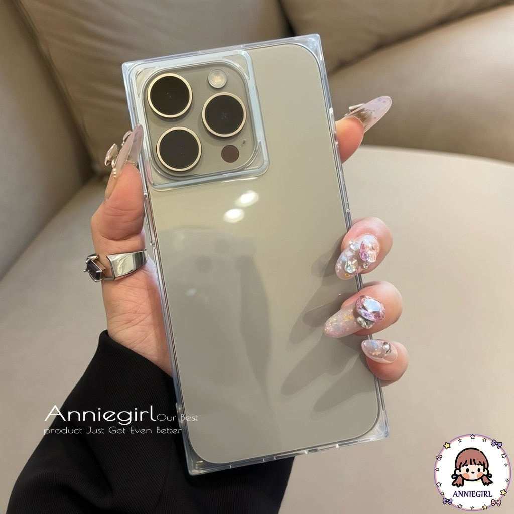Simple Square กรอบโปร่งใสเคสโทรศัพท์สําหรับ IPhone 11 17 16 14 15 Pro Max 12 13 ProMax Anti-yellowing กันกระแทก Soft TPU โทรศัพท์ปกหลัง