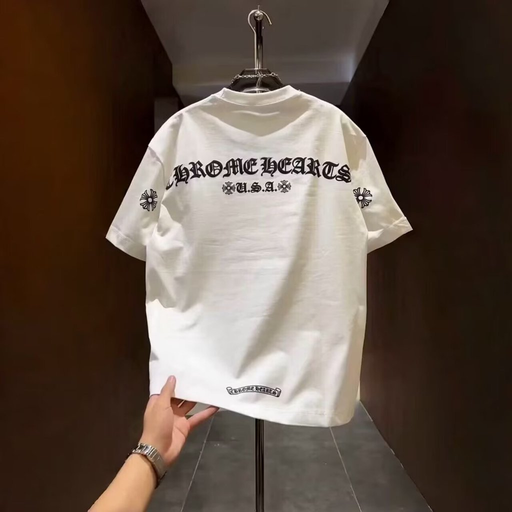 ผู้ชายแขนสั้นเสื้อยืดผ้าฝ้ายแท้หนักโกธิคตัวอักษรผ่านไหล่สองด้านพิมพ์ จุดต่ําสุด เสื้ออินเทรนด์ ที เจเอสเอ็ม เด็กผู้ชาย