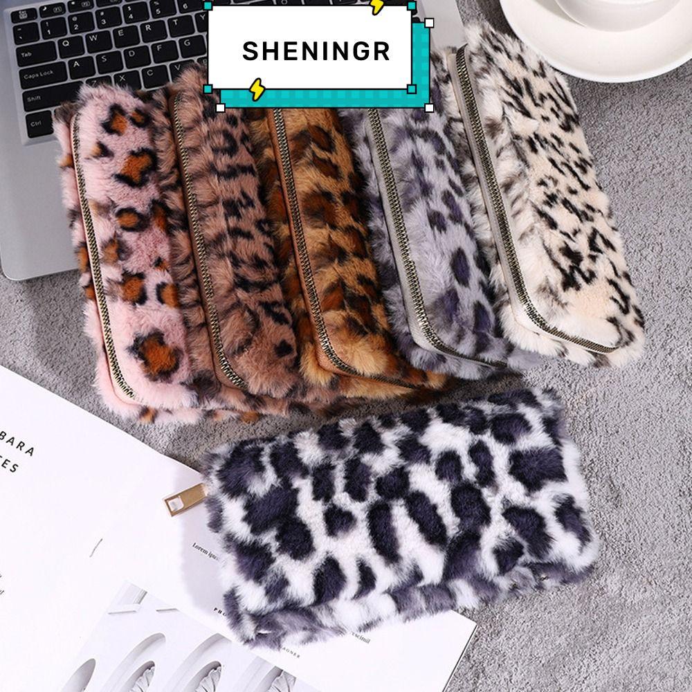 SHENING5R Zero Wallet, Plush Portable Card Bag, Leopard Print Multifunctional Large Capacity Purse
