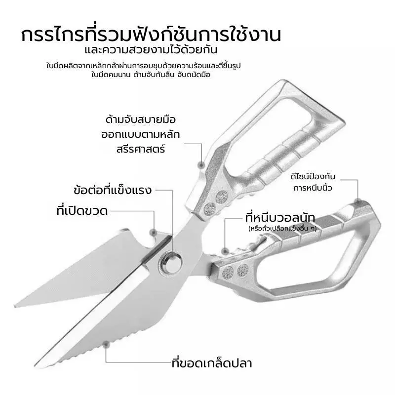 กรรไกรทำครัว กรรไกรหั่นผักอเนกประสงค์ กรรไกรสแตนเลส ตัดกระดูก เปิดขวด 3 in 1 อุปกรณ์ทำอาหาร Kitchen ใบมีดคมชัด แข็งแรงทนทาน ไม่เป็นสนิม ด้ามจับถนัดมือ ทำความสะอาดง่าย เหมาะใช้งานทุกวันในครัวเรือน thumbnail 10