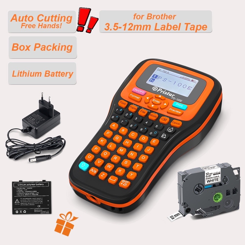 ตัดอัตโนมัติเครื่องพิมพ์ฉลากอุตสาหกรรม PS-100E แบบพกพามือถือ Label Maker C/W อะแดปเตอร์และกล่องคล้าย