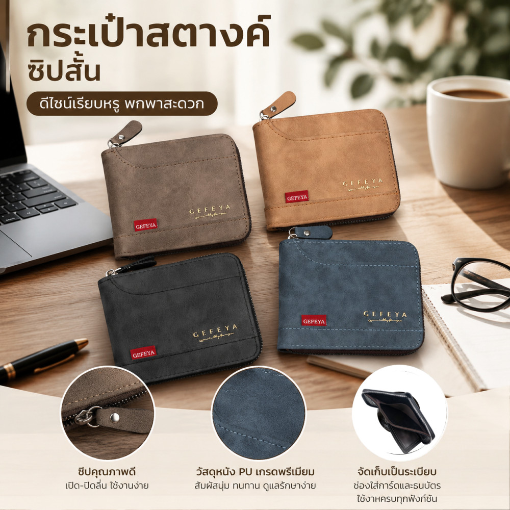 กระเป๋าสตางค์แฟชั่นผู้ชาย ซิปกระเป๋าหลาย ความจุสูง เหมาะแก่การพกพาไปท่องเที่ยว