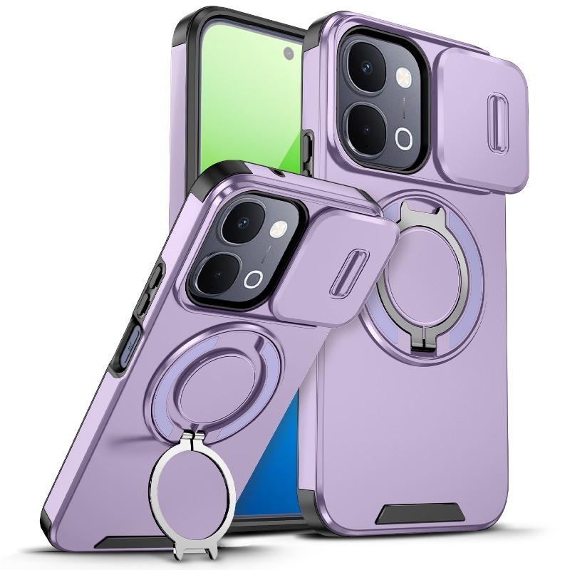 Vivo Y31d Y11d Y21d Y05 Y31 5G 2025 สไลด์กล้องเลนส์ป้องกันแม่เหล็กผู้ถือแหวนเคสโทรศัพท์ Kickstand เกราะกันกระแทกปกแข็งซิลิโคน