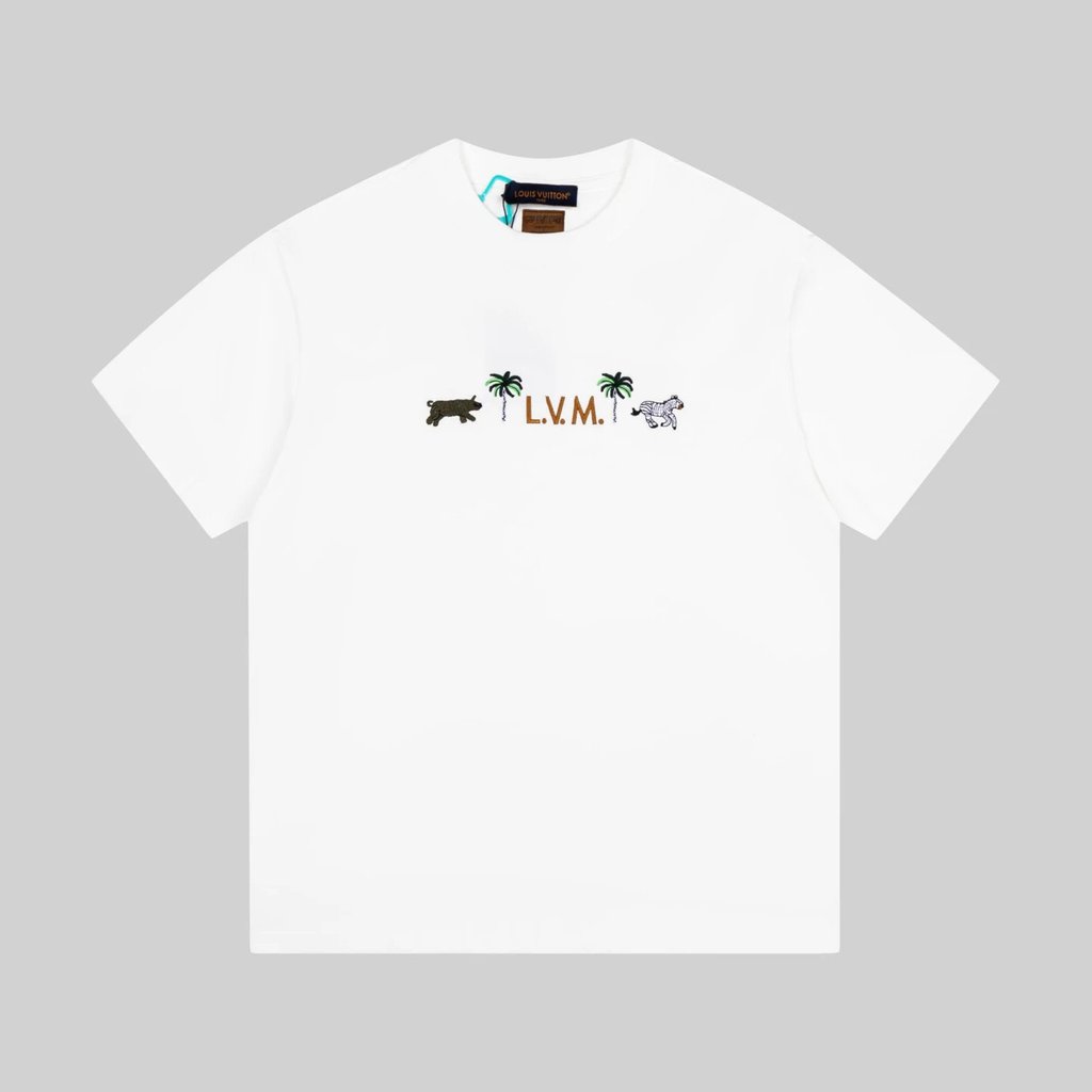 V สัตว์โลโก้ปัก Casual แฟชั่น All-Match รอบคอแขนสั้นเสื้อยืด OS รุ่นหลวม 26ss ฤดูใบไม้ผลิฤดูร้อนผลิต