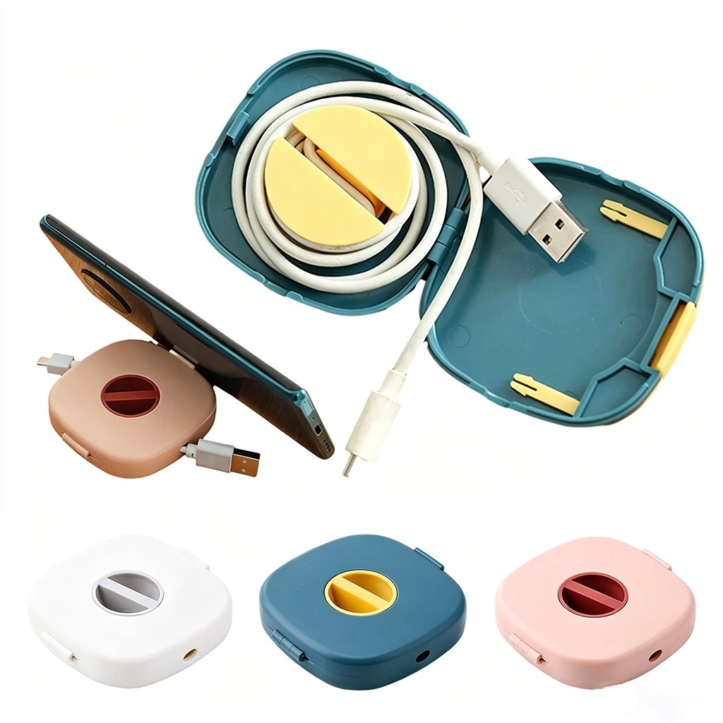 JoyTray Cable Organizer หมุนม้วนเก็บสายกล่องพลาสติกแบบพกพากล่องเก็บสายไฟที่วางโทรศัพท์เมาส์ลวดหูฟังสายไฟ