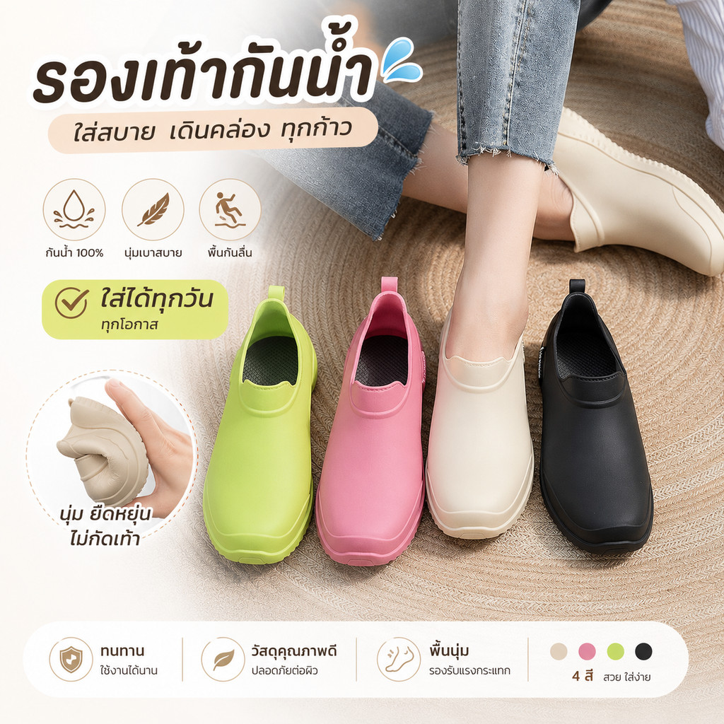 รองเท้ากันฝนผู้หญิงแบบสั้น กันน้ำ กันลื่น ใส่สบาย สไตล์เกาหลี สำหรับวันฝนตกและเดินทาง