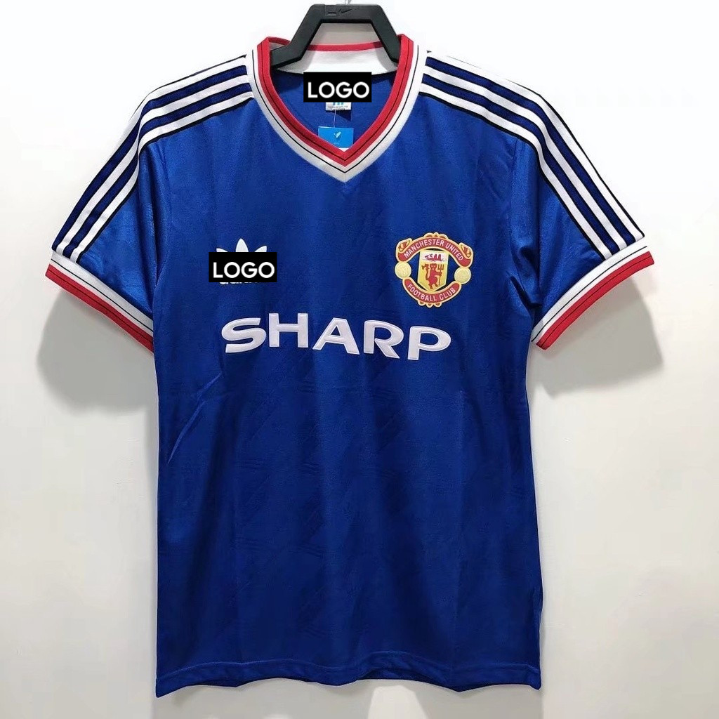 S-XXL Retro Jersey 86-88 Manchester United Away Jacquard Sports Football Uniformv