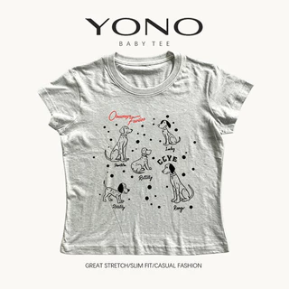 (พร้อมส่ง24ชม.) baby tee สีเทา ลายสุนัขเส้นวาดหลายตัว ฟีลมินิมอลวินเทจ ทรงเข้ารูป ใส่สบายแมตช์ง่าย