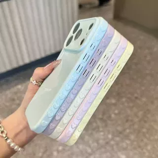 สำหรับ iPhone 16 17 15 13 14 12 11 Pro Max XR 15 14 16 Plus รุ่นใหม่ เคสกันกระแทกสีพาสเทลเรียบง่ายแฟชั่นขอบลายหัวใจ