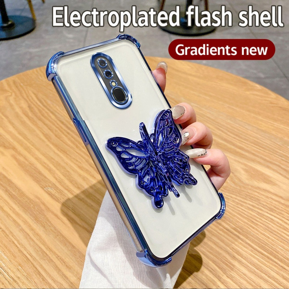 ชุบกันกระแทก 3D ผีเสื้อที่วางโทรศัพท์เคสโทรศัพท์สําหรับ OPPO R17 F9 Pro F11 Pro F17 F19 Pro + กรณีโปร่งใสเป็นมิตรกับผิว