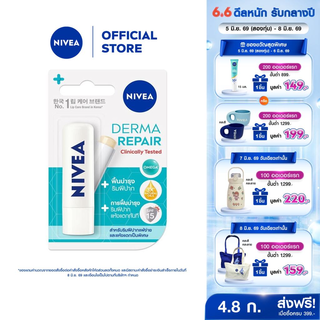 นีเวีย ลิป เดอร์มารีแพร์ เอสพีเอฟ15 4.8 กรัม 2 ชิ้น NIVEA
