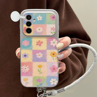 INS เคสไอโฟน for Samsung A07 A17 A56 A55 A54 A36 A16 A05S S23 S24 S25Ultra S25FE ดอกไม้หลากสี หรูหรา วัสดุหนังแกะผสม