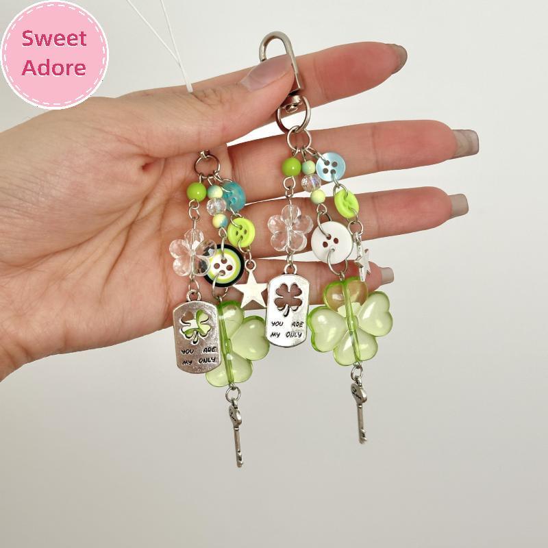 SWT 1 ชิ้น Star สีสันปุ่มจี้อะนิเมะสีเขียว Four Leaf Clover คอสเพลย์พวงกุญแจโทรศัพท์ Key CHAIN เครื่