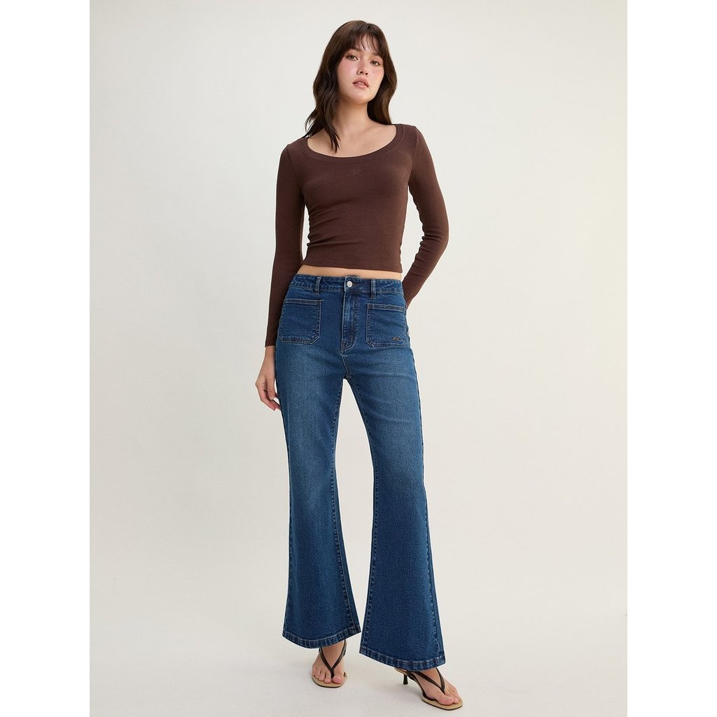 [Pomelo] กางเกงยีนส์ขาบานเอวสูง / High Rise Flare Jeans — صورة 2