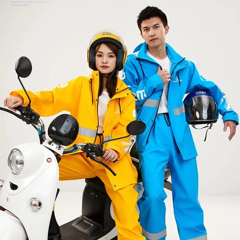 ชุดเสื้อกันฝนกางเกงกันน้ำสำหรับผู้ใหญ่แบบหนาสำหรับขี่มอเตอร์ไซค์