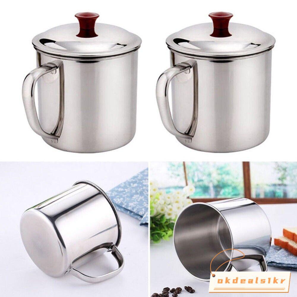 IOKDEALS1 ถ้วยชาดื่มสแตนเลสพร้อมฝาปิด Camping Tumbler Pint Cup