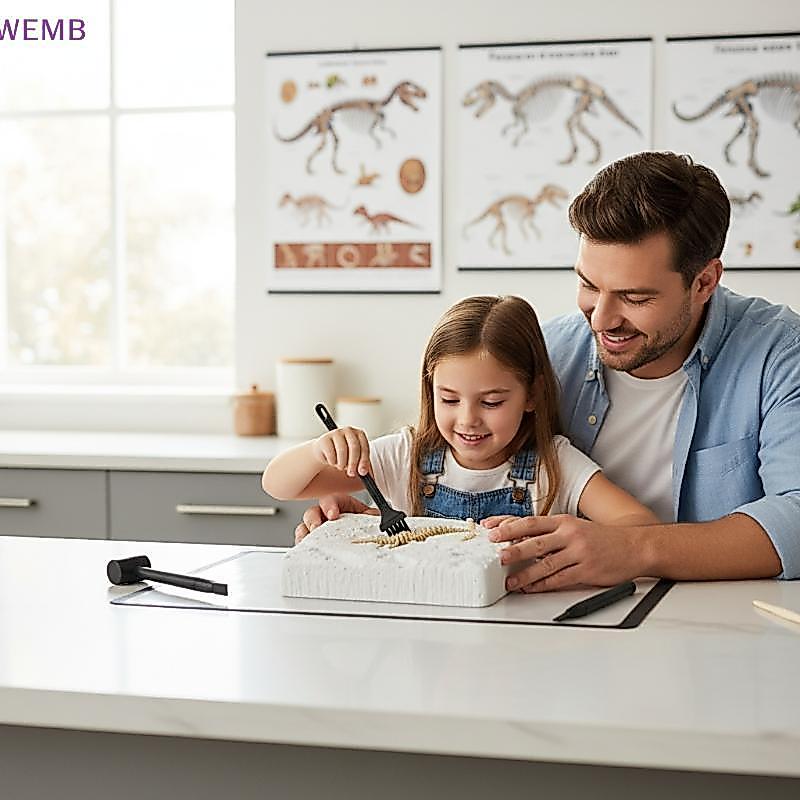 WEMB 3D ไดโนเสาร์ Fossil Dig Kit ชุดขุดการศึกษาสําหรับเด็กประกอบ Dino Skeleton Bones Science Discovery Game ใหม่