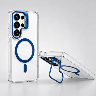 เคสป้องกันอะคริลิคใสแม่เหล็กเหมาะสําหรับ Samsung Galaxy S26 25 S24 S23 S22 Ultra Plus ชาร์จไร้สายที่เข้ากันได้, เคสป้องกันกันกระแทกพร้อมวงเล็บ