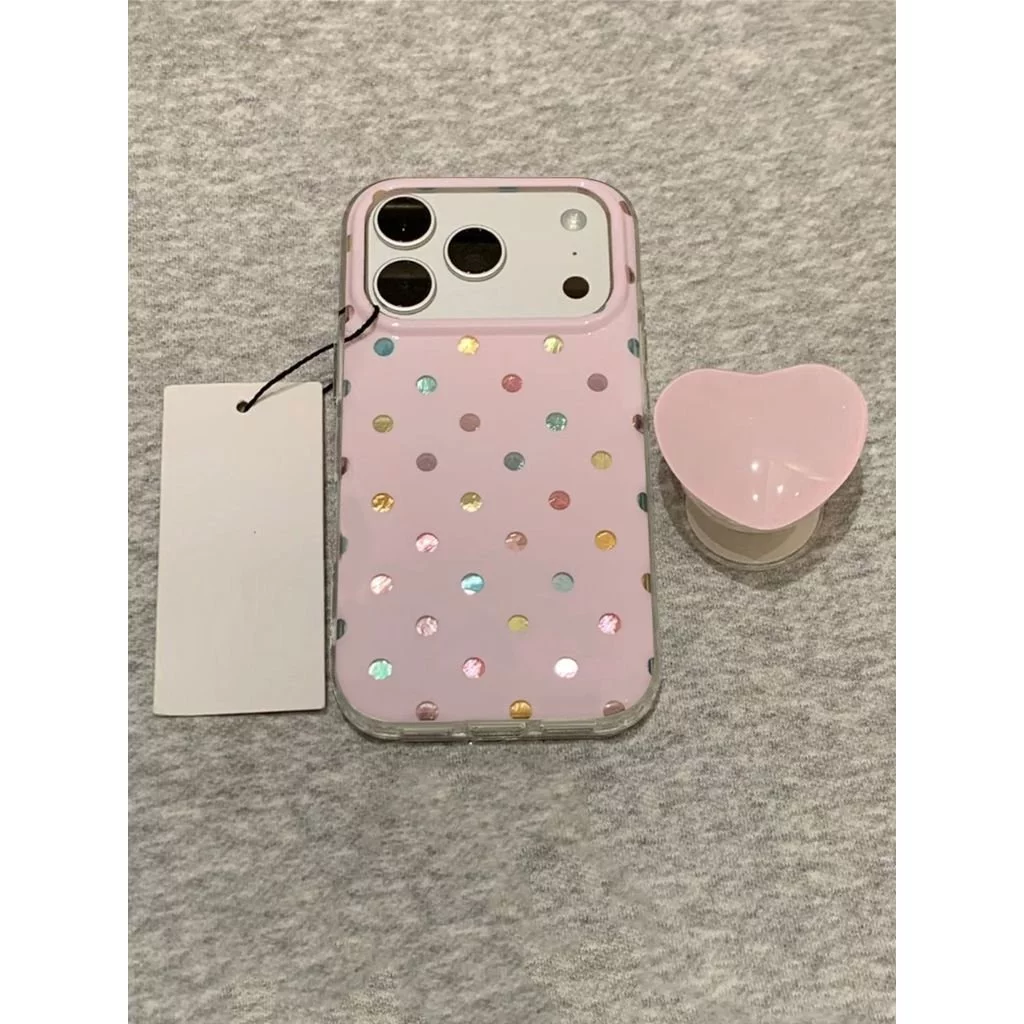 เคสโทรศัพท์ เหมาะสําหรับ iPhone 7 8 X XS XR XSMAX 11 12 13 14 15 16 17 Pro max Plus Air Color Polka Dot + Love Bracket กันกระแทกกันกระแทกเคสรวมทุกอย่าง HLEI