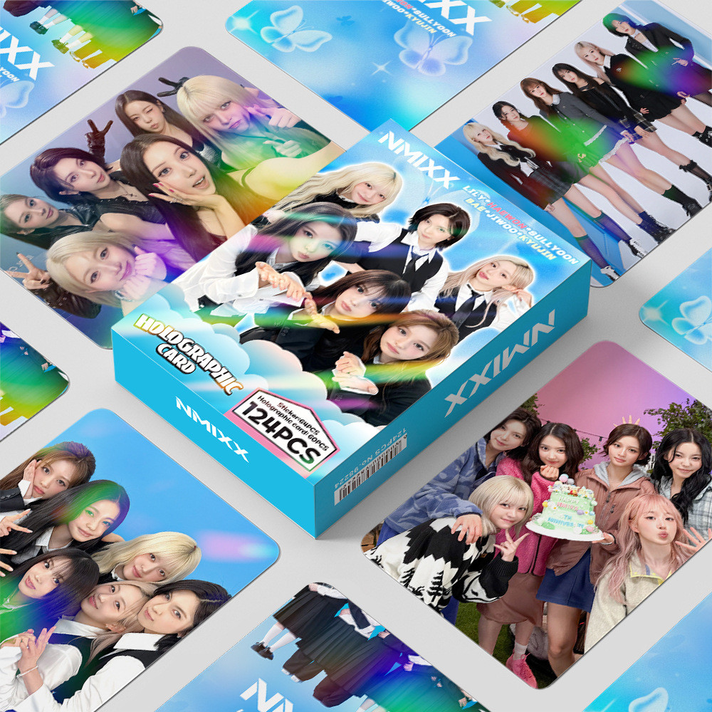NMIXX Debut4th Anniversary Laser Photocard Lomo Card 60 ชิ้นการ์ด + 64 ชิ้นสติกเกอร์ขนาดเล็ก