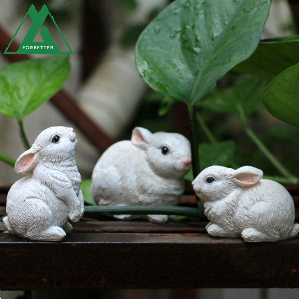 FORBETTER 3 ชิ้นกระต่ายตุ๊กตา,เรซิ่นประติมากรรมสัตว์น่ารัก,ตกแต่งสวนสร้างสรรค์น่ารักประณีตขนาดเล็กกระต่ายรูปปั้น Yard