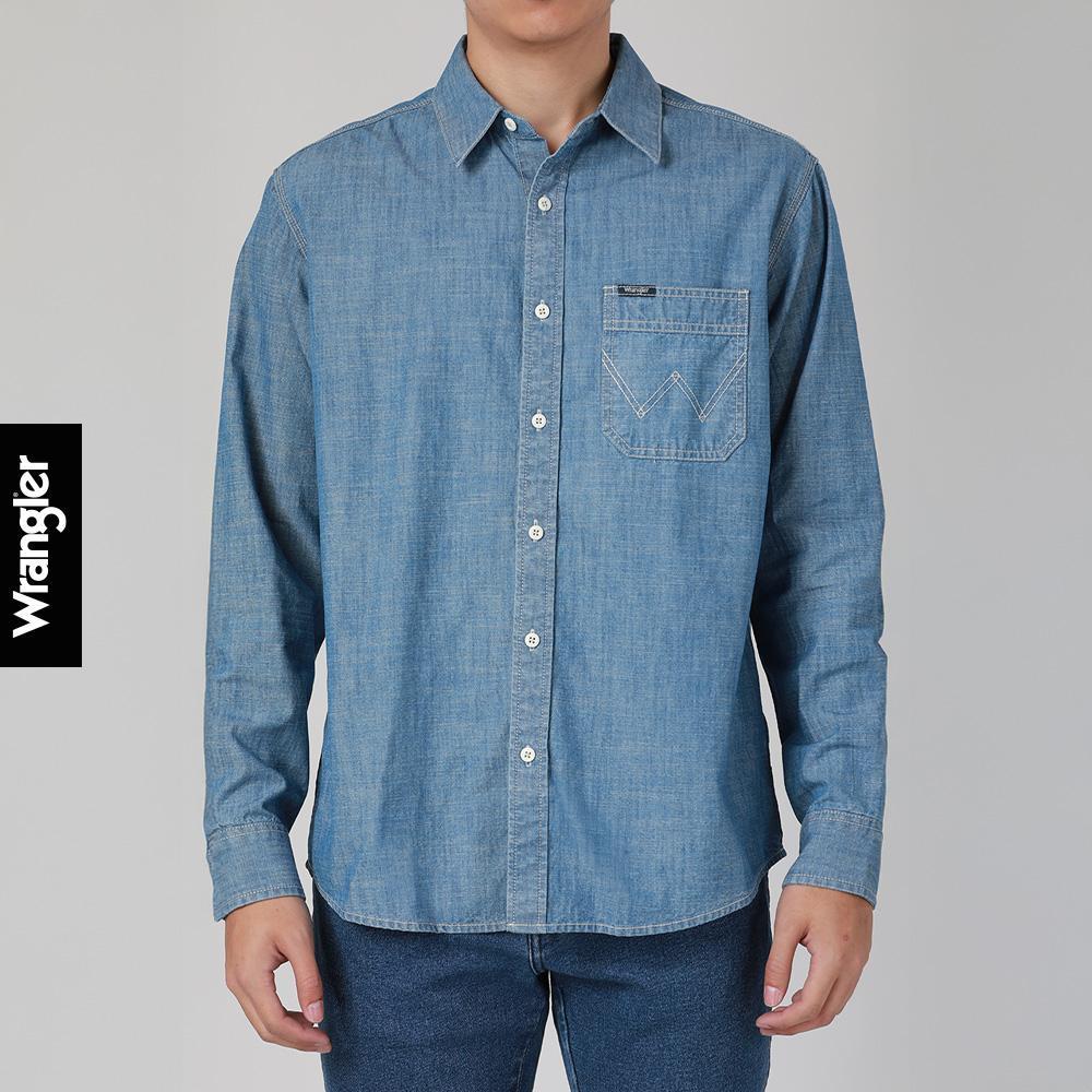 WRANGLER เสื้อเชิ้ตแขนยาวผู้ชาย ทรง Regular รุ่น WR S126MSHLF03 สีฟ้า