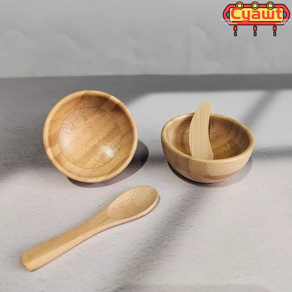 CYAWT เครื่องมือผสมเครื่องสําอาง, ชามไม้ขนาดมินิเงา, ช้อนไม้ไผ่ DIY ชามผสมใบหน้า การประยุกต์ใช้โคลน