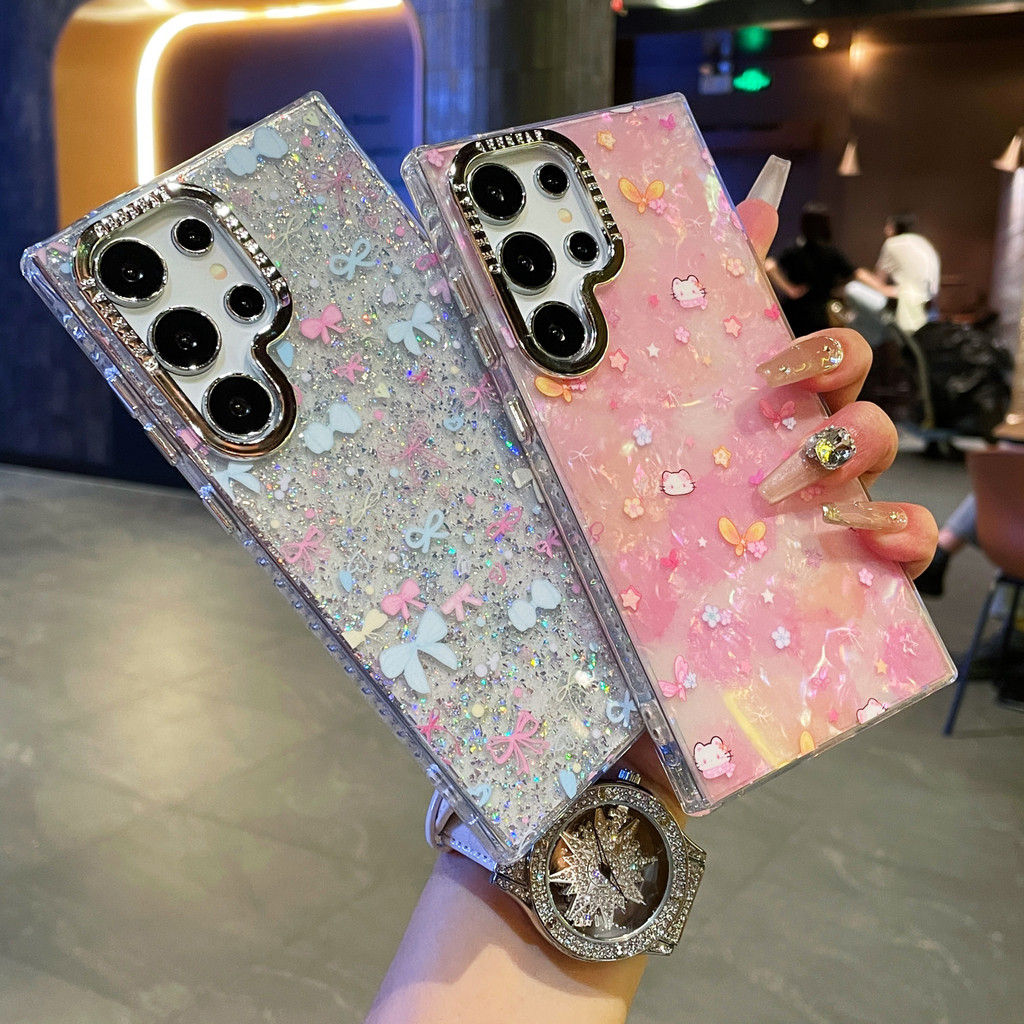 New style แวววาว โบว์ ลูกแมว เคส For Samsung Galaxy S26 Ultra S26Plus S25 Ultra S25Plus S24 Ultra S24Plus S23 Ultra Full Coverage phone case ป้องกันการตก IMD หรูหรา เคสโทรศัพท์มือถือซัมซุง