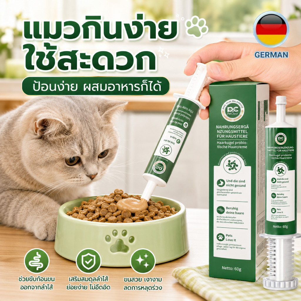 PetClear เจลขับก้อนขนแมว 60g โปรไบโอติก บำรุงลำไส้ ลดปัญหาแมวอ้วกก้อนขน
