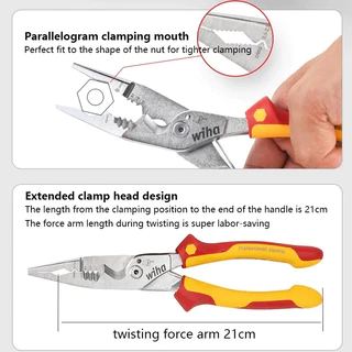 Wiha 45489 มัลติฟังก์ชั่น 8-in-1 อุตสาหกรรมช่างไฟฟ้าเครื่องปอกสายไฟฉนวนชี้ Crimping และคีมตัด 1000V
