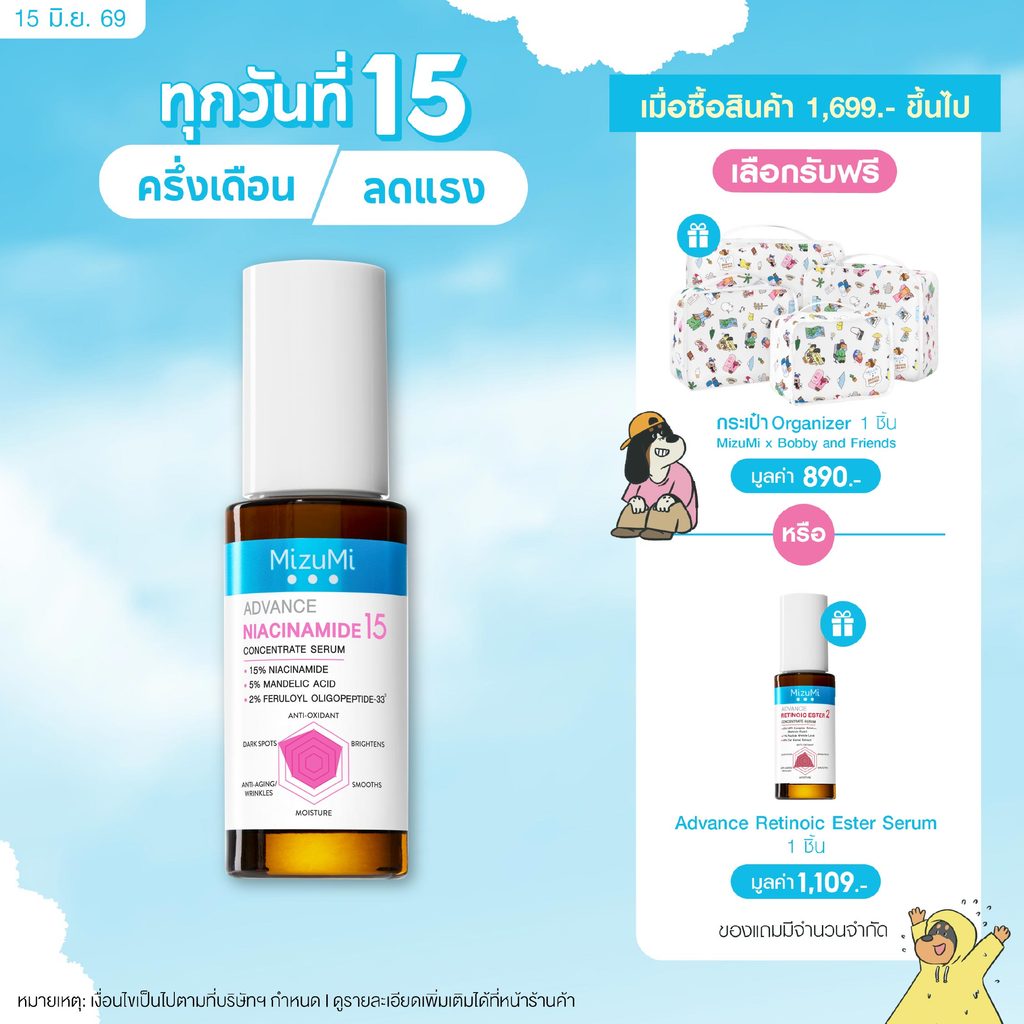 MizuMi Advance Niacinamide 15 Concentrate Serum 30 ml เซรั่มไนอะซินาไมด์ สูตรเข้มข้น 15% ลดเลือนจุดด่างดำ ความหมองคล้ำ