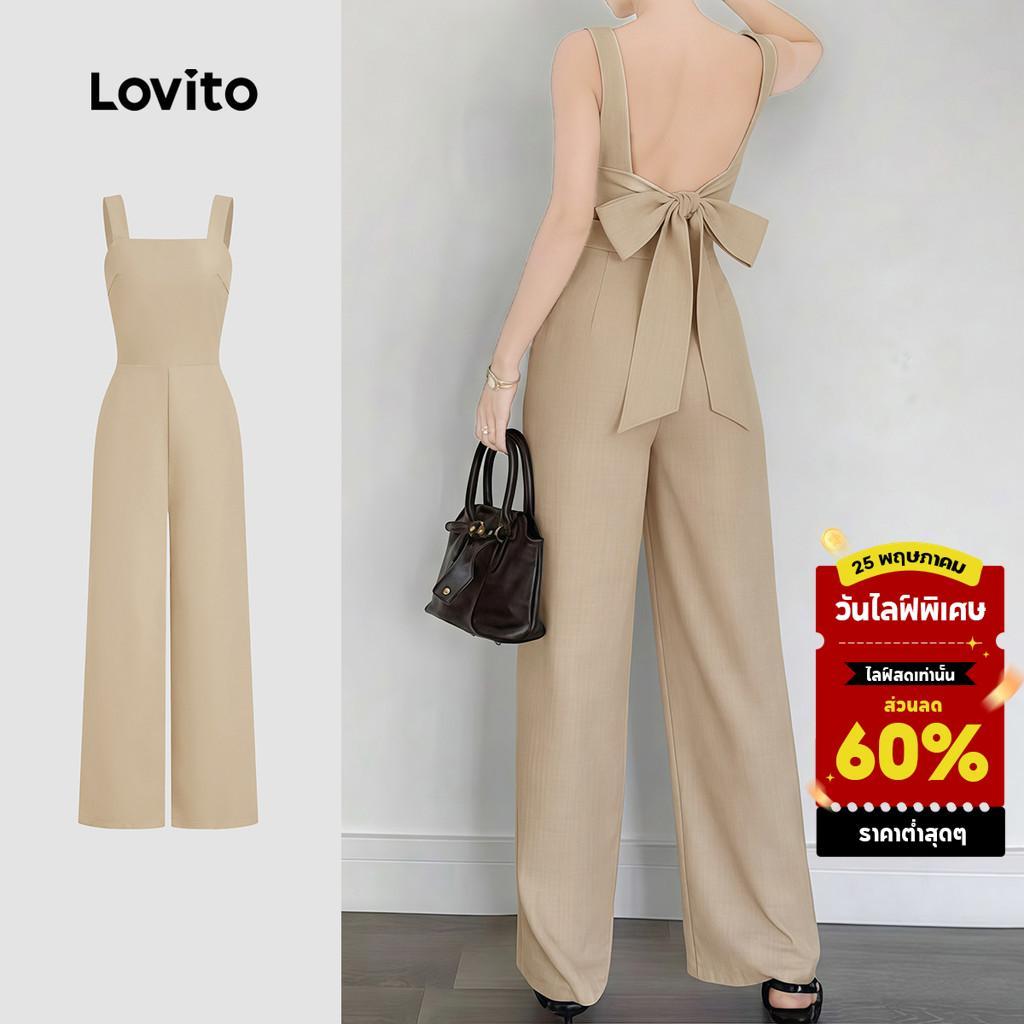 Lovito  จั๊มสูทลําลองผูกหลัง สําหรับงานทางการ/งานแต่งงาน/เพื่อนเจ้าสาว ฤดูใบไม้ผลิ/ฤดูร้อน สีคากี สําหรับผู้หญิง L177ED289