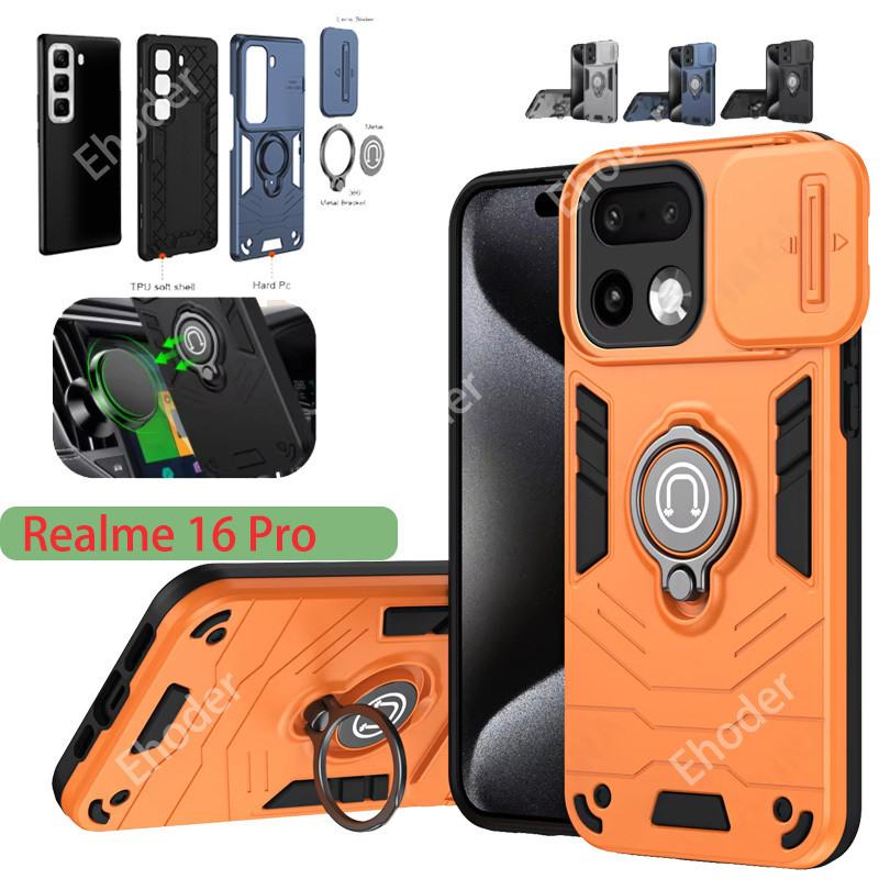 เกราะกันกระแทกสําหรับRealme 16 Pro Plus 5G 2026 สไลด์กล้องเลนส์ป้องกันแหวนขาตั้งเคสโทรศัพท์สําหรับRe