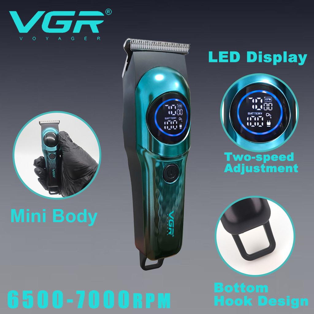 VGR V-966 Professional Hair Clipper สําหรับผู้ชาย T-Blade 2 เกียร์ 7000RPM LCD Mini Body Finishing เ