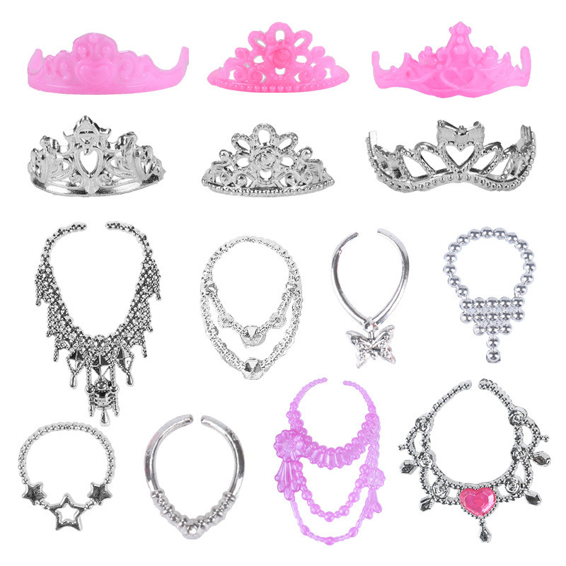 30 ซม.ตุ๊กตามงกุฎสร้อยคออุปกรณ์เสริม 6 Crown + 6 สร้อยคอ 12 ชิ้นชุด Bagged Play House Dress-Up เครื่องประดับสุ่มสไตล์