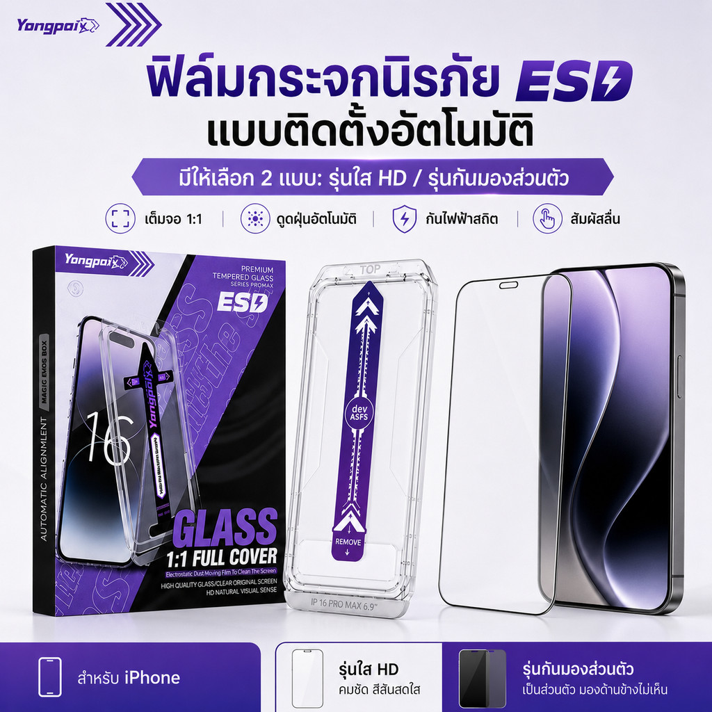 ทำความสะอาดฝุ่นโดยอัตโนมัติ ฟิล์มกระจก ใส/กันมอง สำหรับ iphone17promax16PROMAX 15PRO 14PLUS 13PROAMX XS XR XMAX 12 13 14