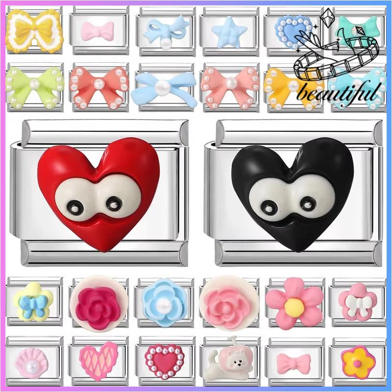 Love Bow ดอกไม้อิตาเลี่ยน Charm สร้อยข้อมือ Fit 9 มม.สร้อยข้อมือสแตนเลส DIY เครื่องประดับทําอุปกรณ์เสริม Retro บุคลิกภาพโมดูลสร้อยข้อมืออุปกรณ์เสริม