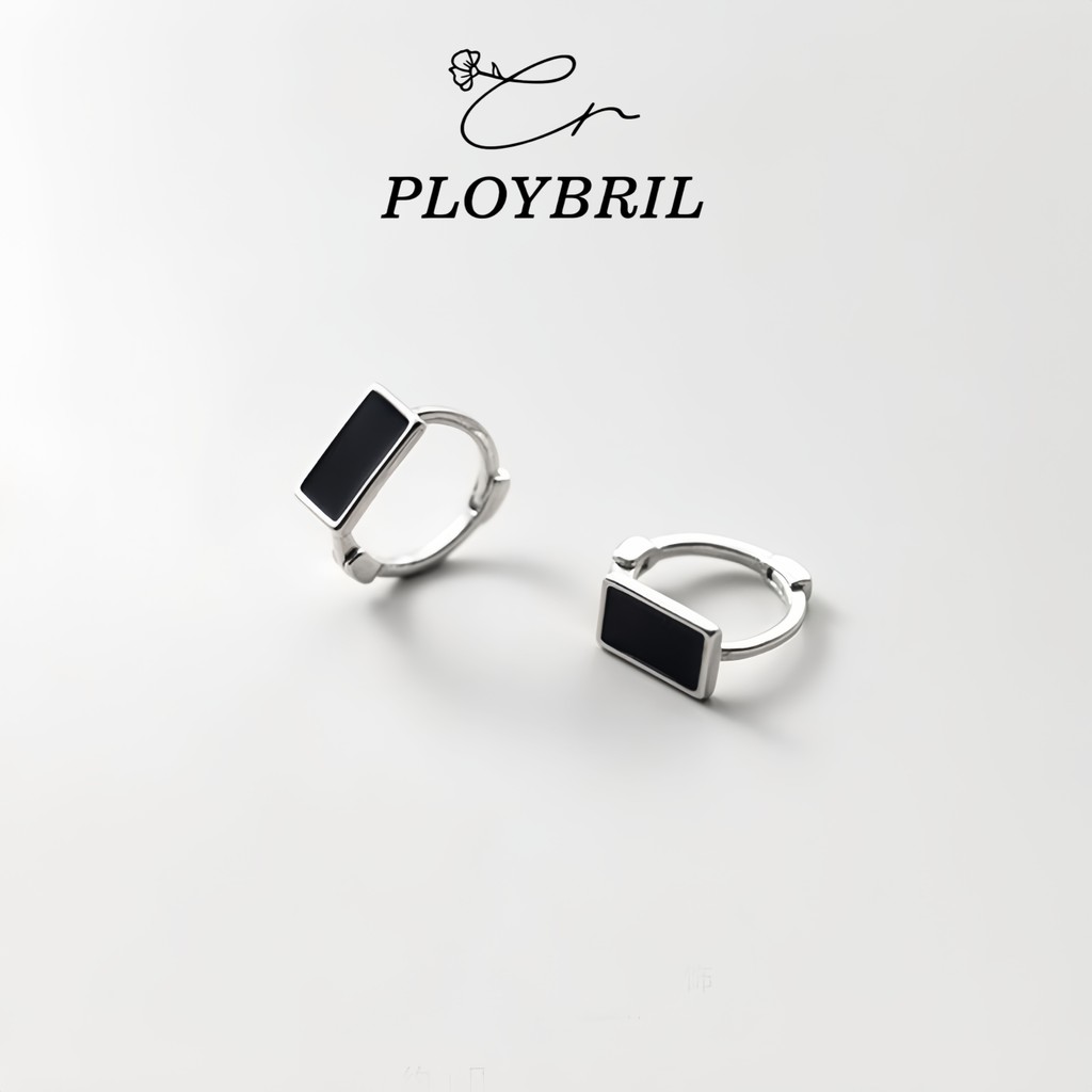 PLOYBRIL ต่างหูเงินผู้หญิง หินดํา แฟชั่นลึกลับ E088