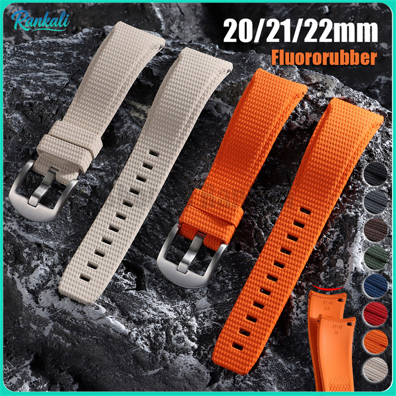 20 มม.21 มม.22 มม.ปลายโค้ง Fluororubber สายนาฬิกา Quick Release Soft FKM Universal สายนาฬิกาผู้ชายผู้หญิงสร้อยข้อมือกันน้ํากีฬาสายรัดข้อมือSeiko Rolex