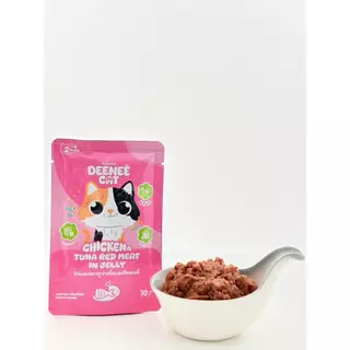 [[ 1 ซอง ]] อาหารเปียกแมวแบบซองขนาด 70g Deenee cat ไม่เติมเกลือ สูตรเกรนฟรี อร่อยเด้งในเยลลี่ สำหรับลูกแมว 2 เดือนขึ้นไป