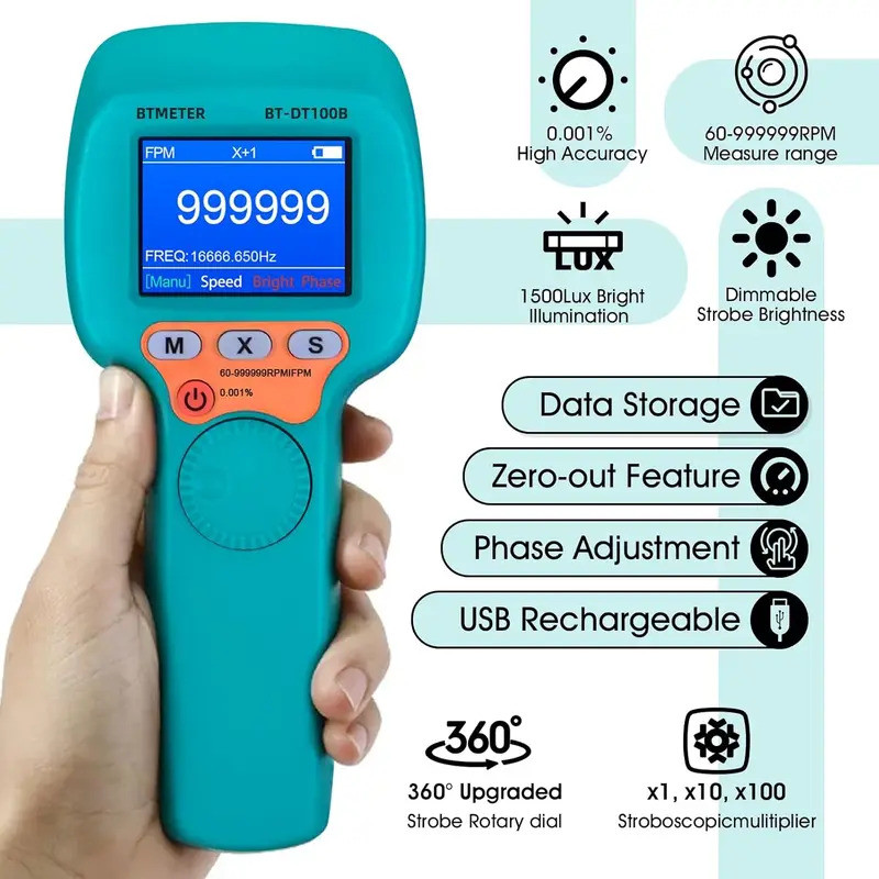 &H ขายร้อนของแท้ Stroboscope Strobe Light Tachometer Non Contact วัด 60-999999 RPM/FPM Velocity Hz พ