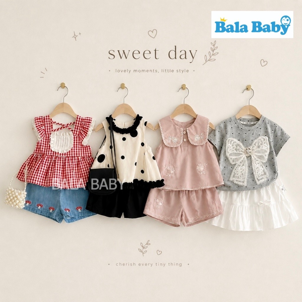 ชุดเด็กหญิงแฟชั่น ชุดเซ็ตเด็กหญิงน่ารัก สไตล์เกาหลีมินิมอล  Size80-120cm