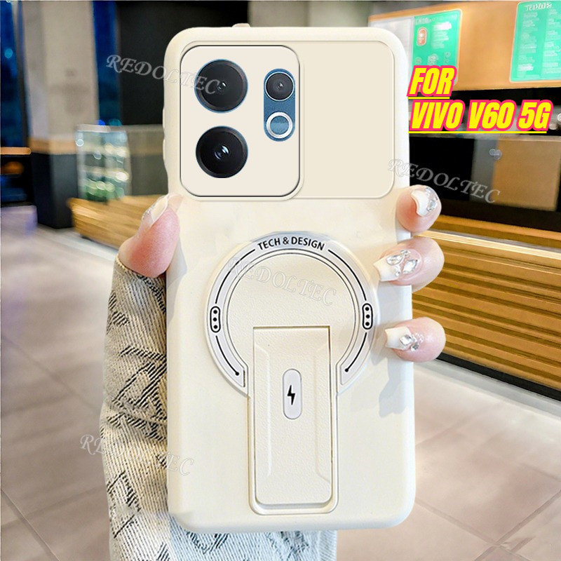 เคส VIVO V60 5G แฟชั่นใหม่แม่เหล็กที่มองไม่เห็นขาตั้งเคสโทรศัพท์ VIVOV60 Matte ปกอ่อนรองรับการชาร์จไร้สาย Anti-Drop Anti-Fingerprint ปลอก