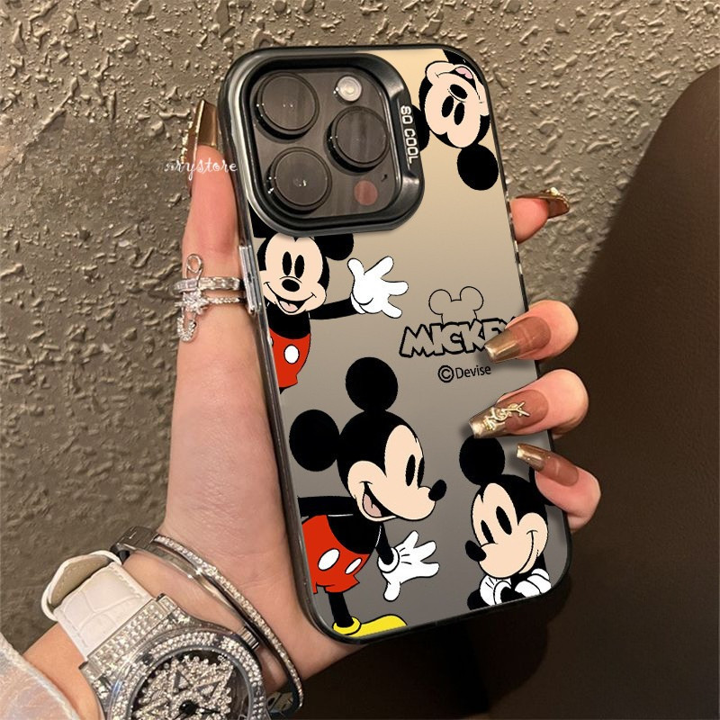 เคสไอโฟน สีดำหรูหราซิลิโคนแข็งกรณีโทรศัพท์ มิกกี้เมาส์ซน For IPhone 13 12 7Plus 14 15 11 Pro MAX 8 7 Plus X XR XS Case
