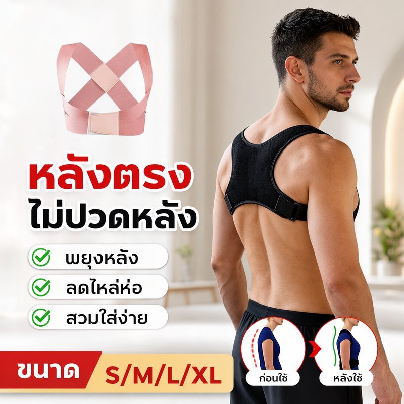 เข็มขัดพยุงหลัง เสื้อหลังตรง แก้หลังค่อม แก้ปวดหลัง ดัดหลัง ยกของหนัก ปรับได้ ระบายอากาศ ชายหญิง
