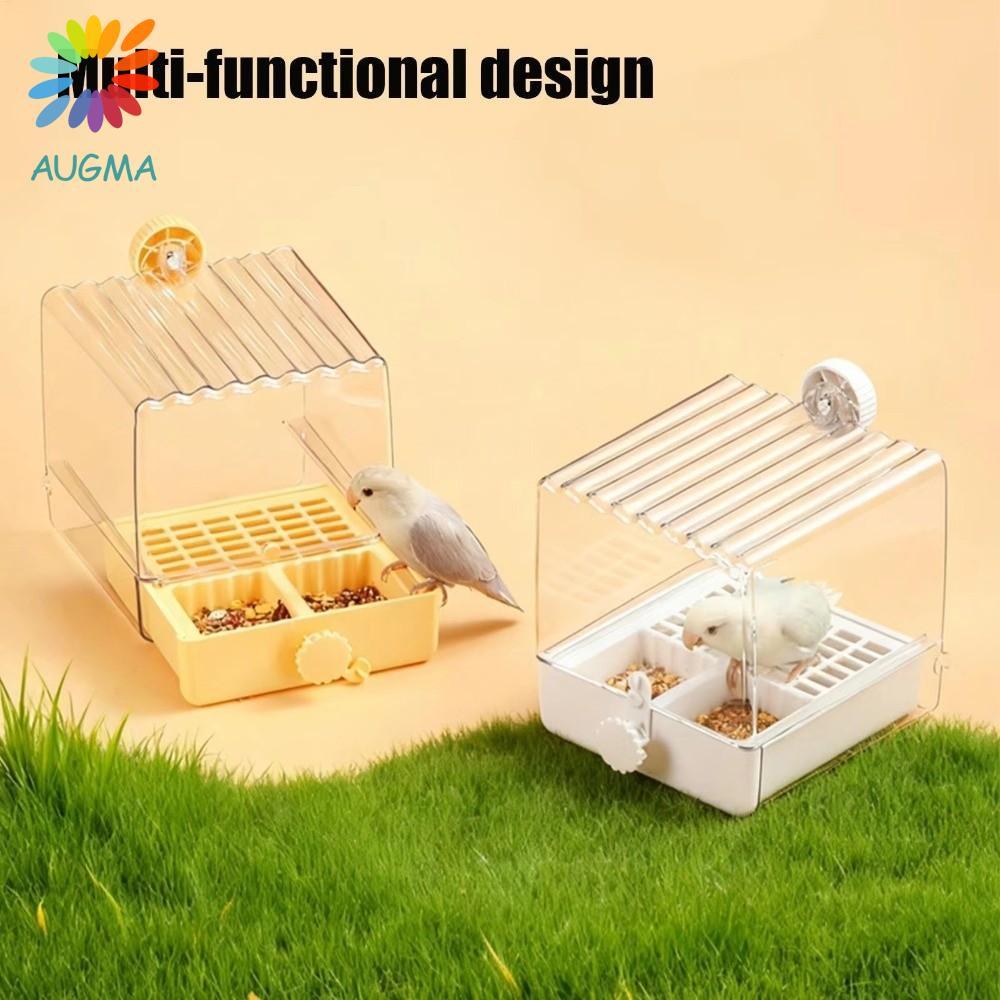 AUGMA อาบน้ํานกแก้ว,ลิ้นชักด้านล่างโปร่งใส Birdbath Feeder, Bird Shower Box ที่วางอาหารกล่อง Splash Proof Multi-functional Parrot สระว่ายน้ํากรงนก
