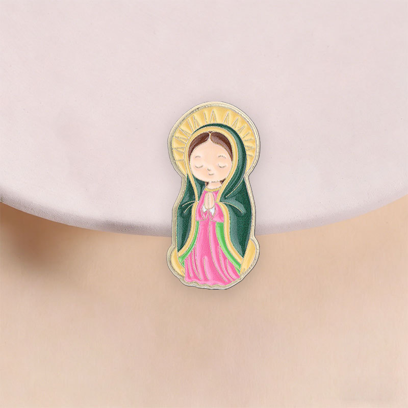 การ์ตูน Guadalupe Virgin Mary เคลือบ Pin คาทอลิกเครื่องประดับทางศาสนาเข็มกลัดของขวัญในอุดมคติสําหรับผู้ติดตามศรัทธาตกแต่งชุด