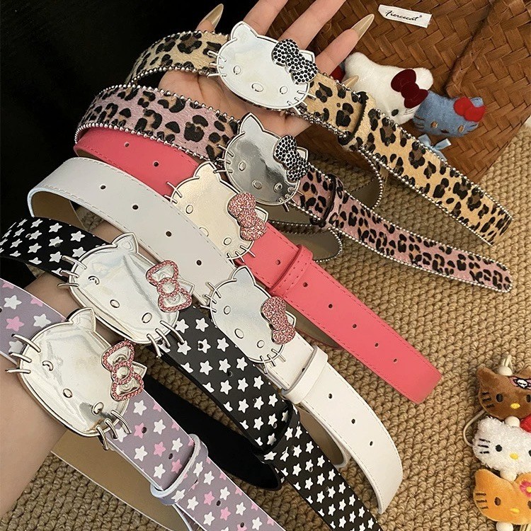 การ์ตูนน่ารัก Star kt Cat เข็มขัดอุปกรณ์เสริมหญิงสไตล์สาวร้อนวัฒนธรรมเอเชีย y2k All-Match กางเกงยีนส์ All-Match เข็มขัด