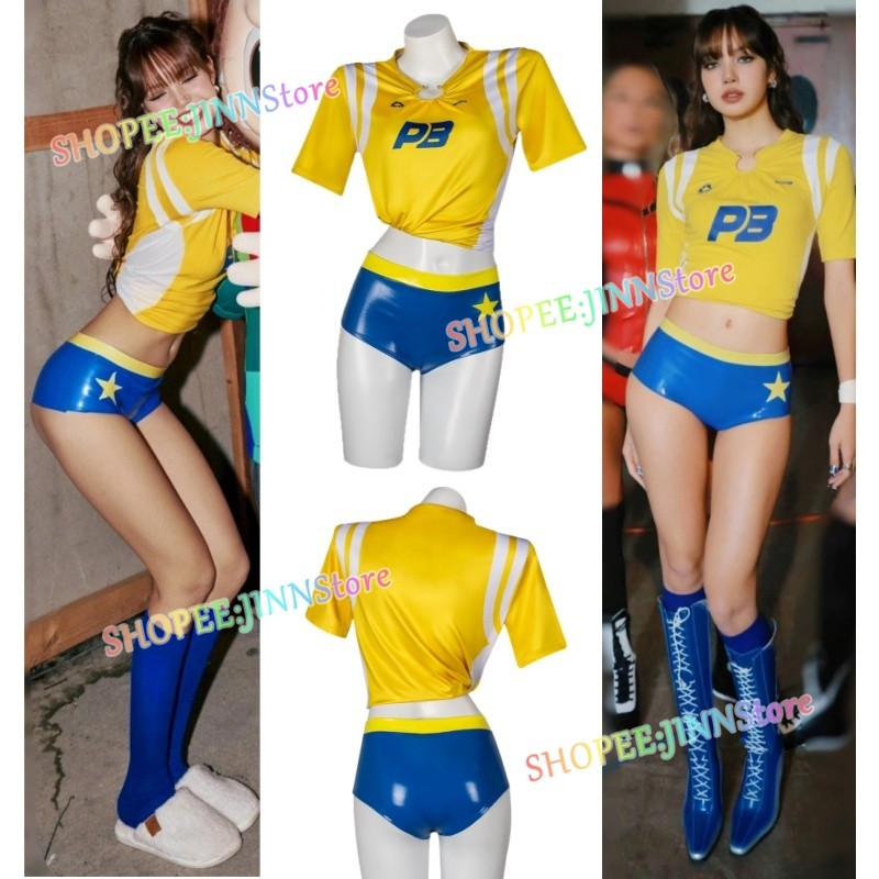 -JINN-World Cup 2026 LISA คอสเพลย์เครื่องแต่งกายสีเหลือง Jersey กางเกงขาสั้นหนังสีฟ้าชุด Carnival Party Comic Con Animation Coser เครื่องแต่งกาย